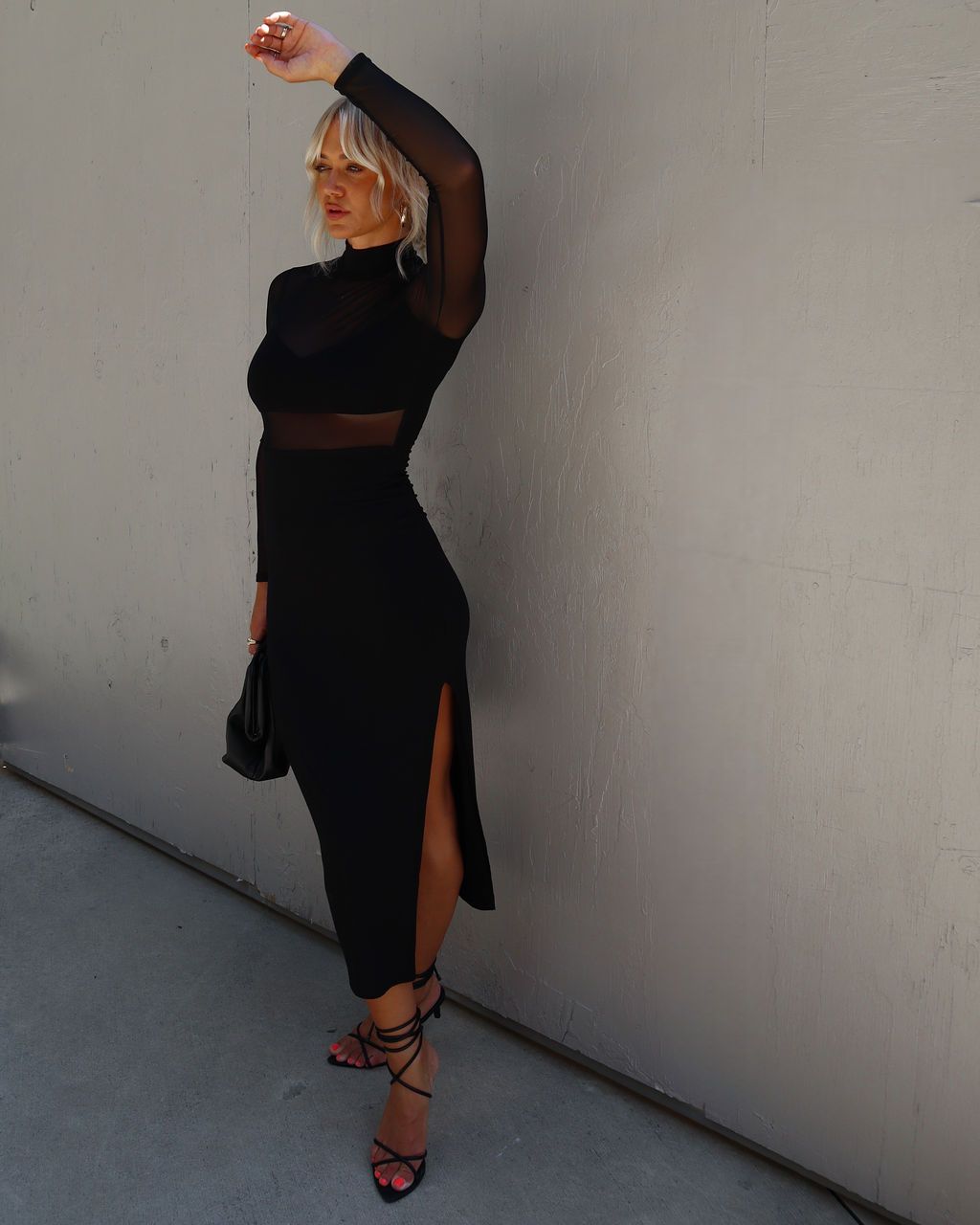 Monroe Sheer Mock Neck Midi Dress - Black sold by Vici product image thumbnail 3