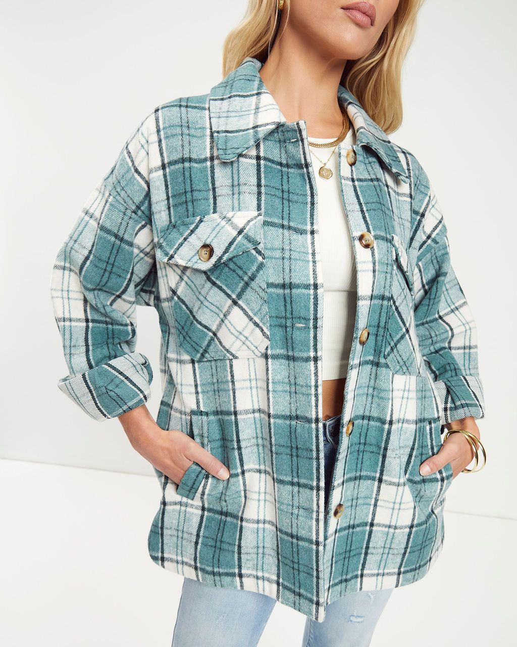 Typical Fall Pocketed Plaid Shacket sold by Vici product image thumbnail 2