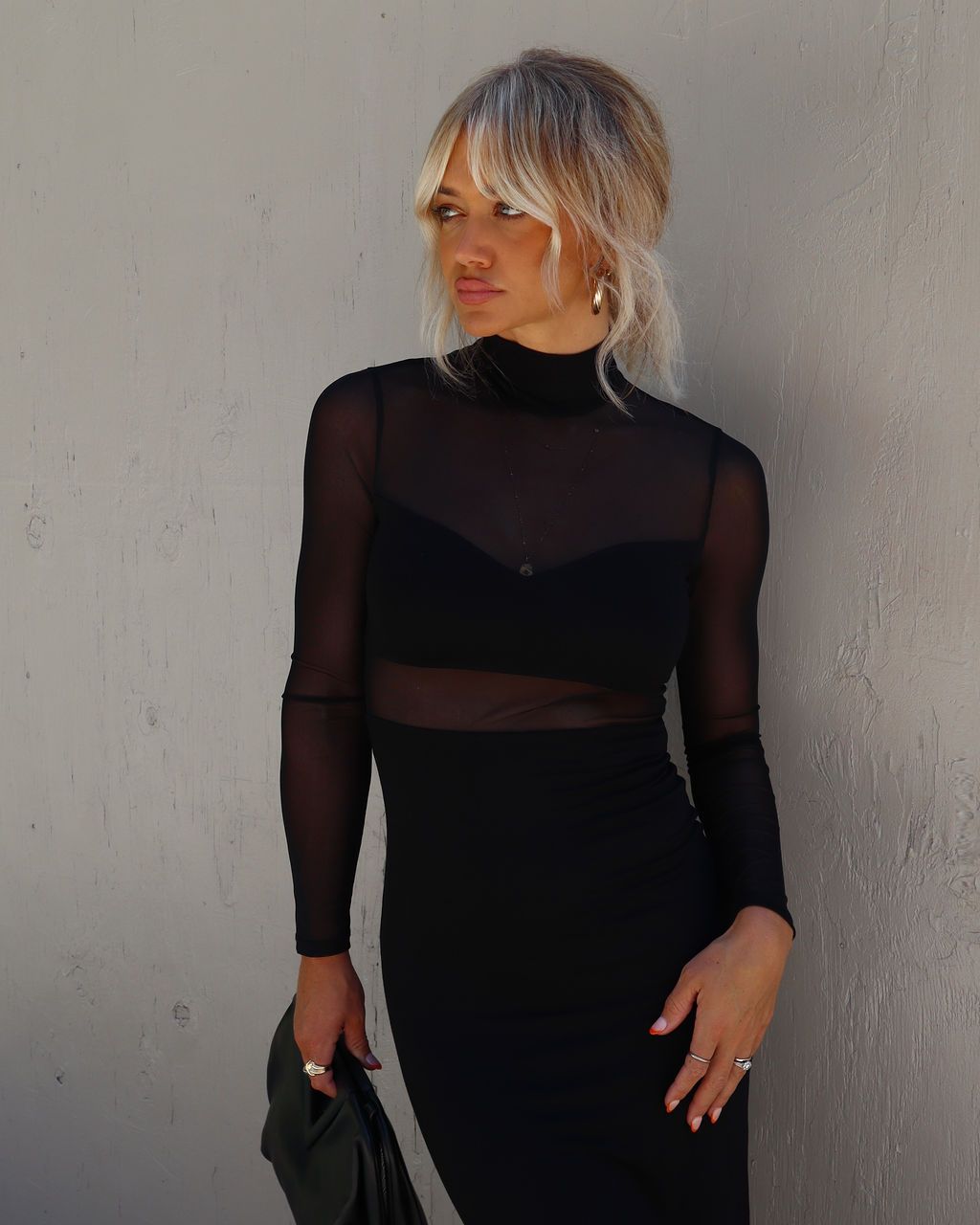 Monroe Sheer Mock Neck Midi Dress - Black sold by Vici product image thumbnail 2