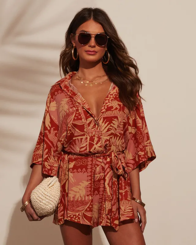 Out And About Printed Waist Tie Romper sold by Vici