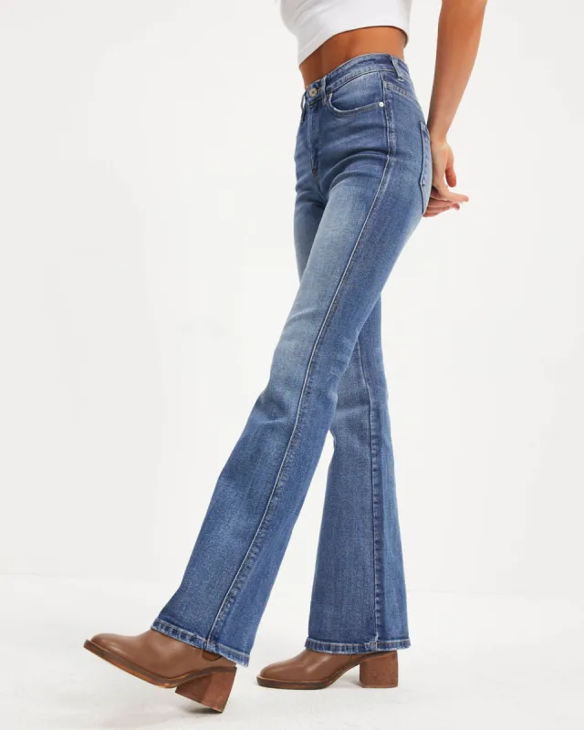 Retro High Rise Bell Bottom Denim sold by Vici
