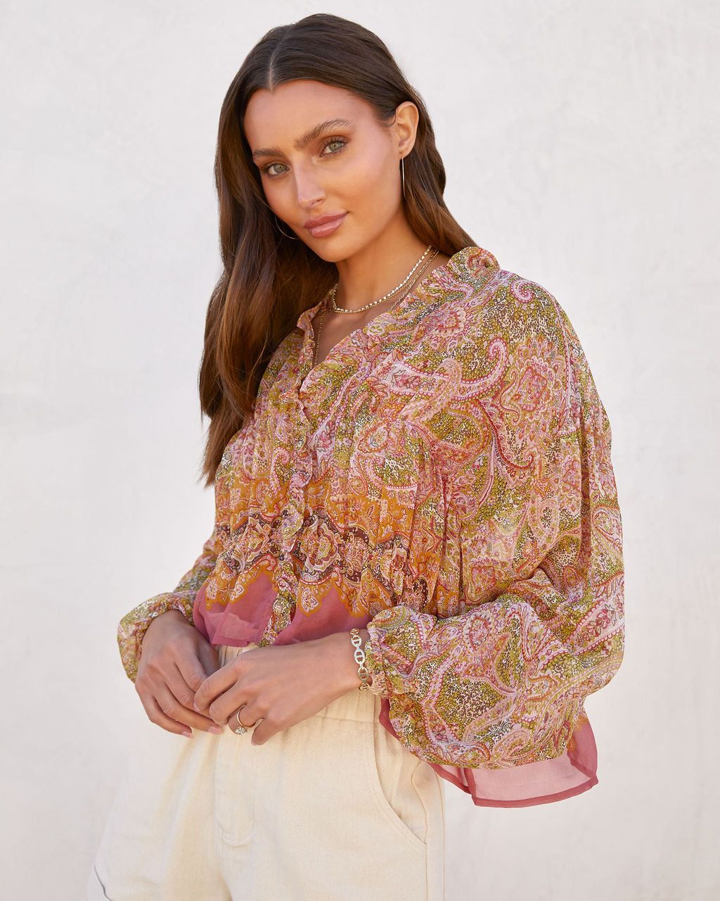 Gianna Paisley Chiffon Ruffle Button Top - FINAL SALE sold by Vici product image thumbnail 5