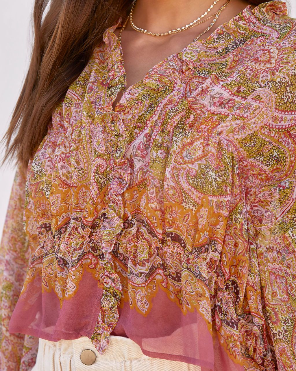 Gianna Paisley Chiffon Ruffle Button Top - FINAL SALE sold by Vici product image thumbnail 2