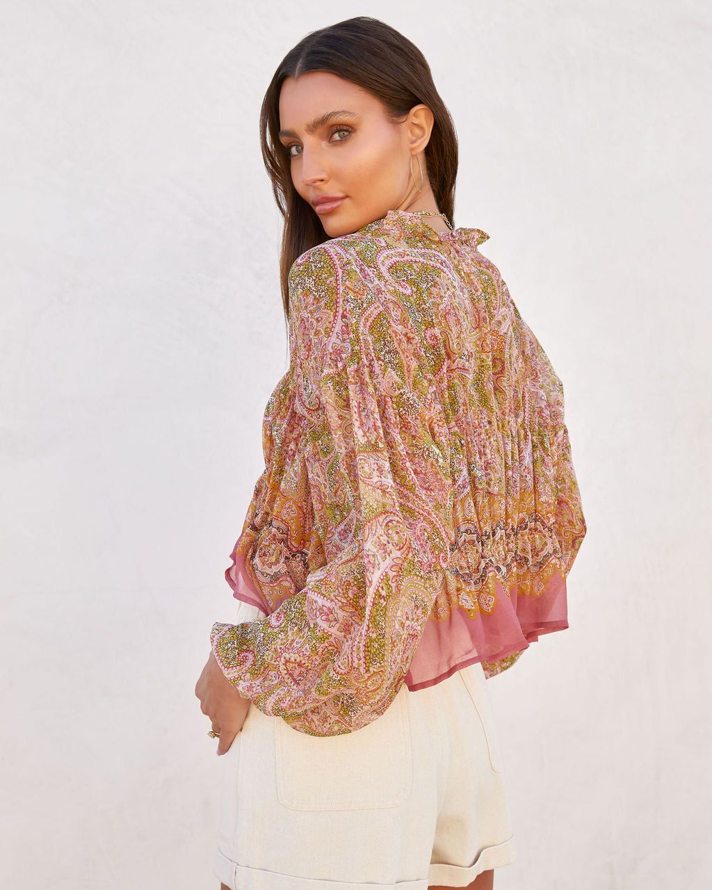 Gianna Paisley Chiffon Ruffle Button Top - FINAL SALE sold by Vici product image thumbnail 3