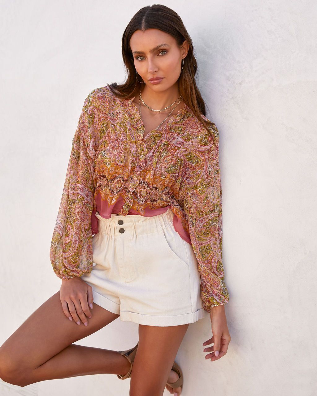 Gianna Paisley Chiffon Ruffle Button Top - FINAL SALE sold by Vici product image thumbnail 7