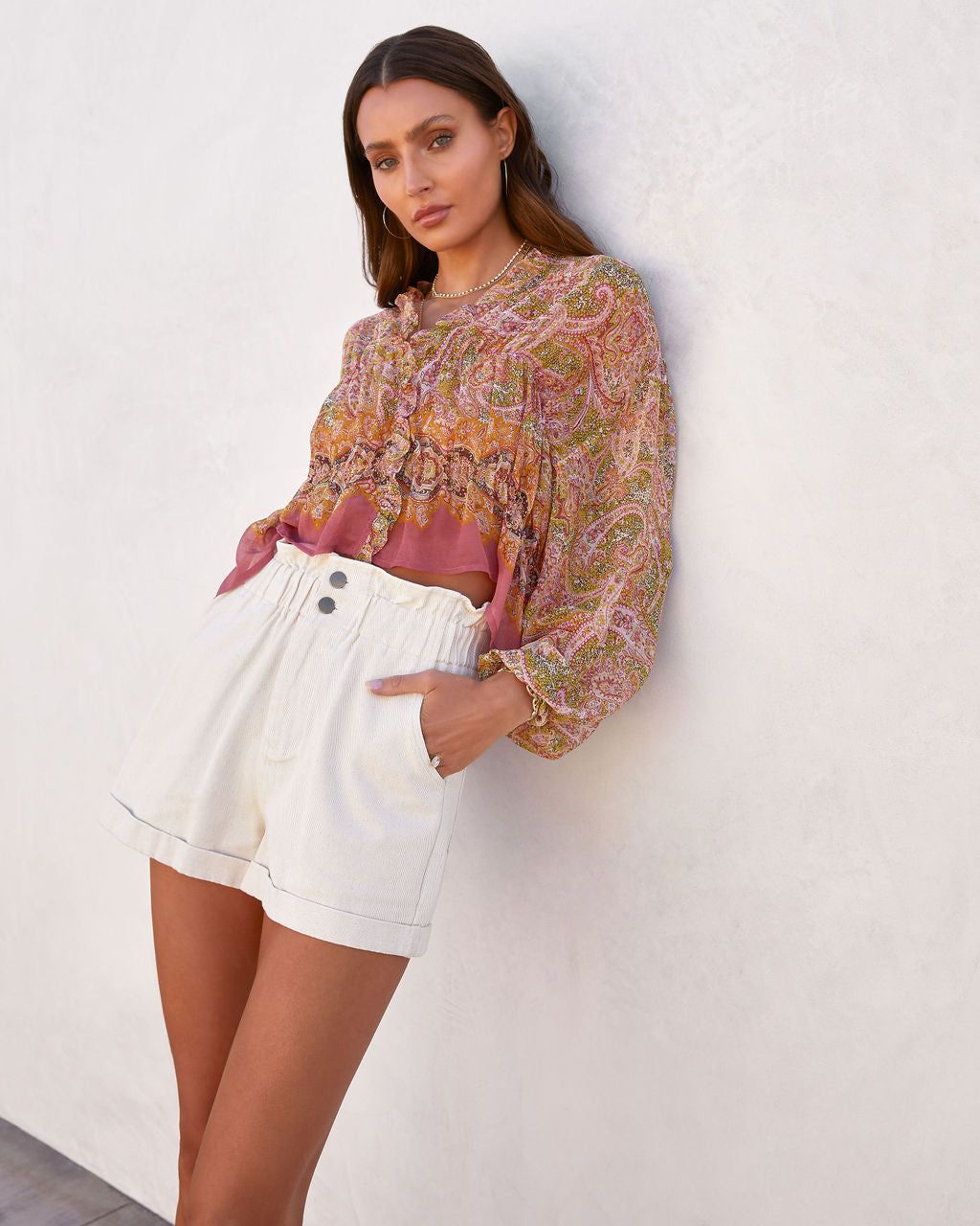 Gianna Paisley Chiffon Ruffle Button Top - FINAL SALE sold by Vici product image thumbnail 6