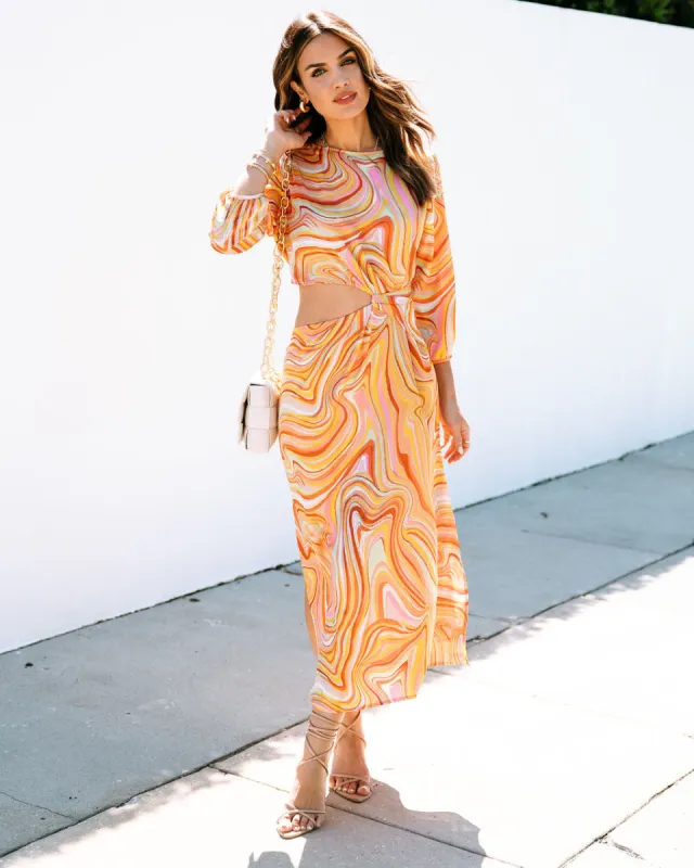 Annika Satin Marble Side Cutout Midi Dress sold by Vici