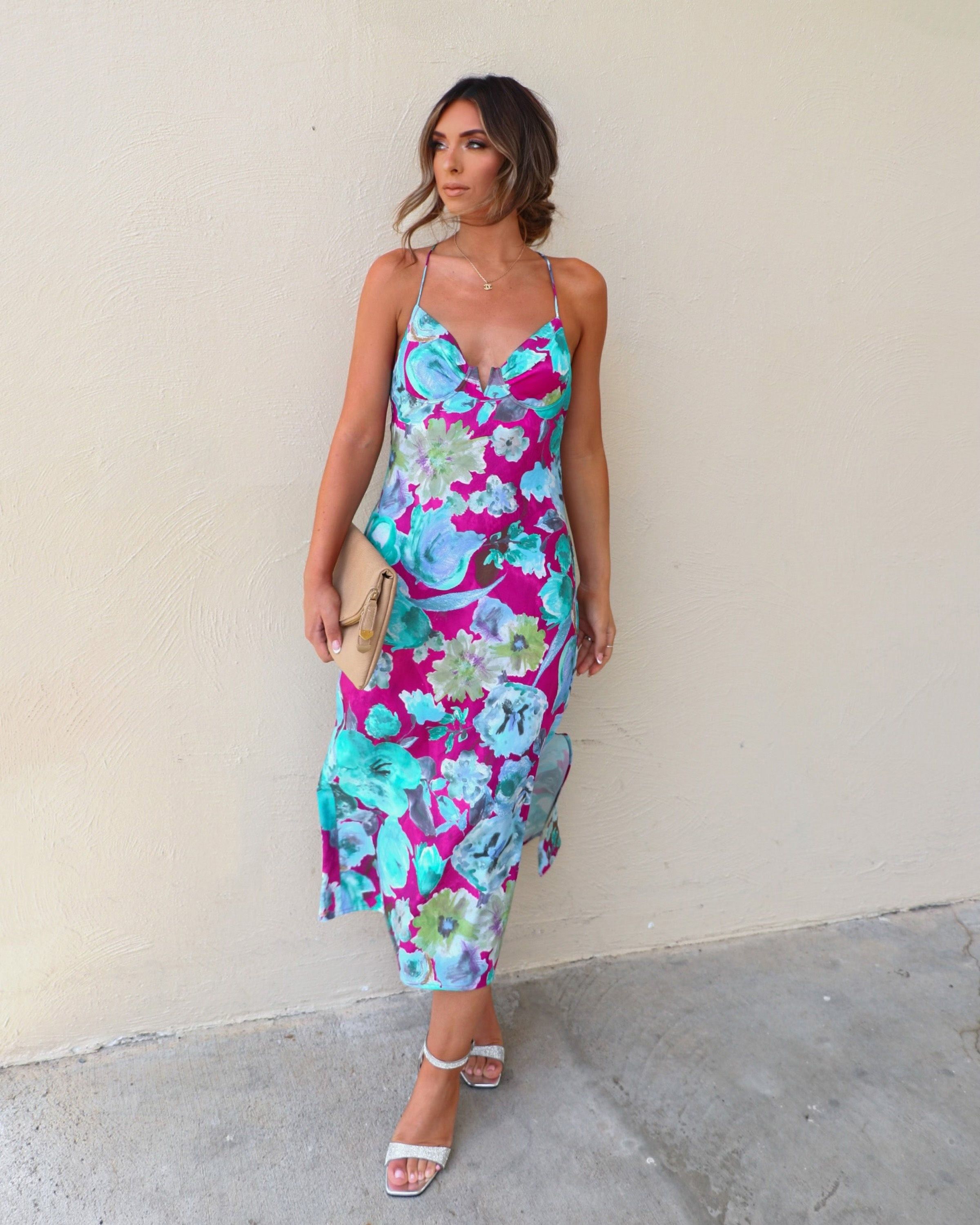 Sako Floral Midi Dress - Magenta/Multi sold by Vici