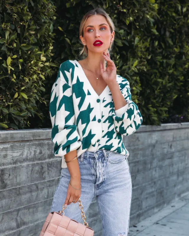 Strike A Pose Houndstooth Cardigan sold by Vici