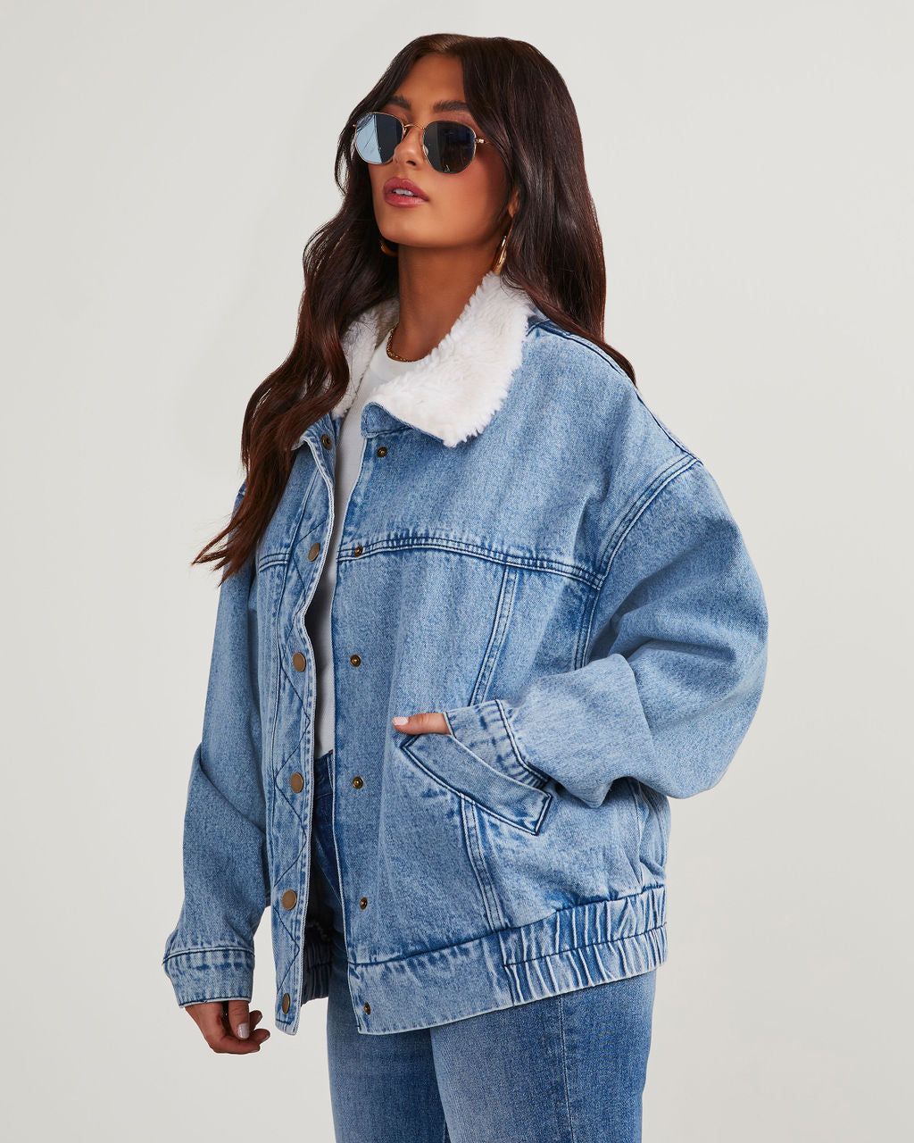 Burke Sherpa Denim Bomber Jacket sold by Vici product image thumbnail 3