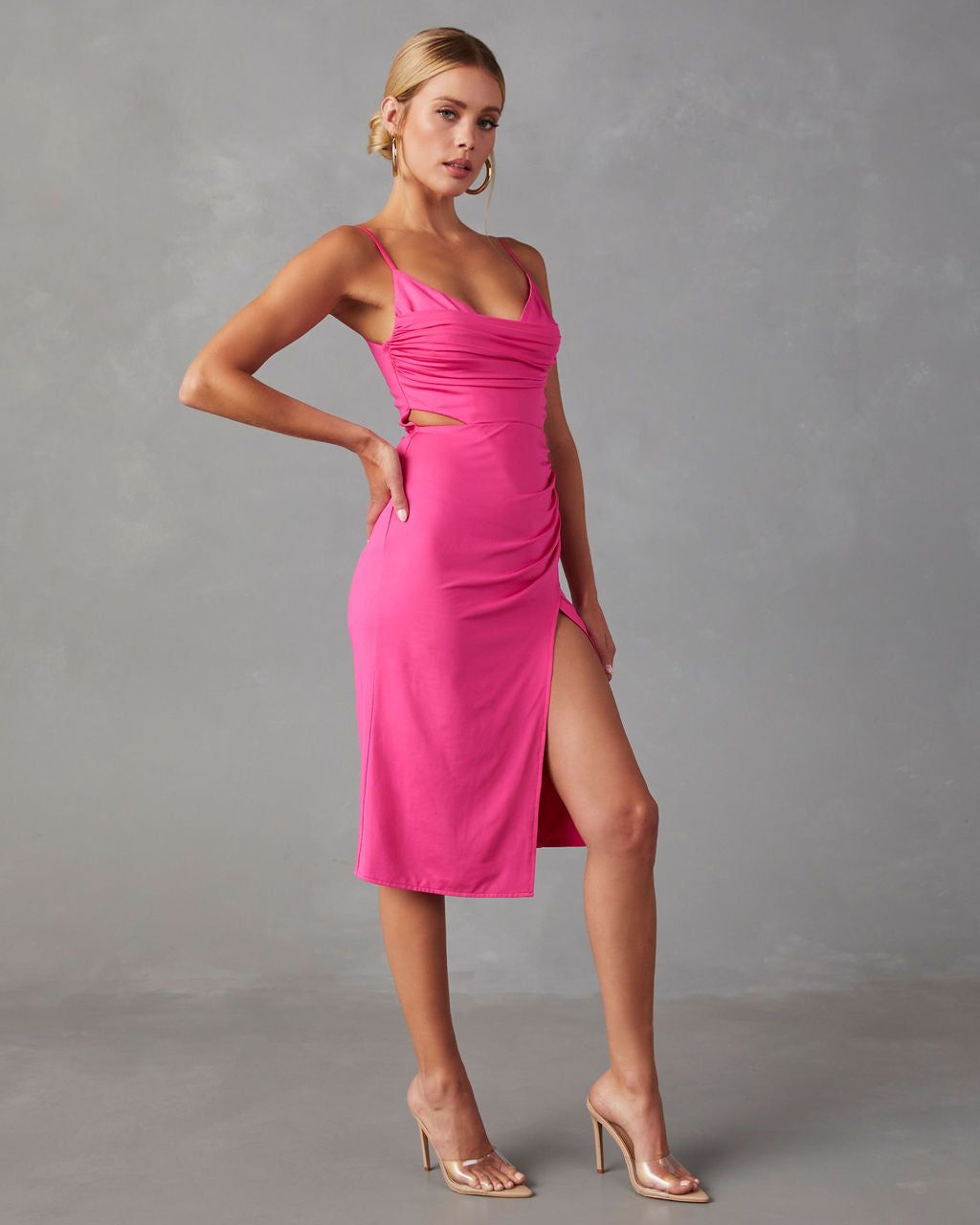 Katniss Cutout Ruched Midi Dress - Pink - FINAL SALE sold by Vici product image thumbnail 4