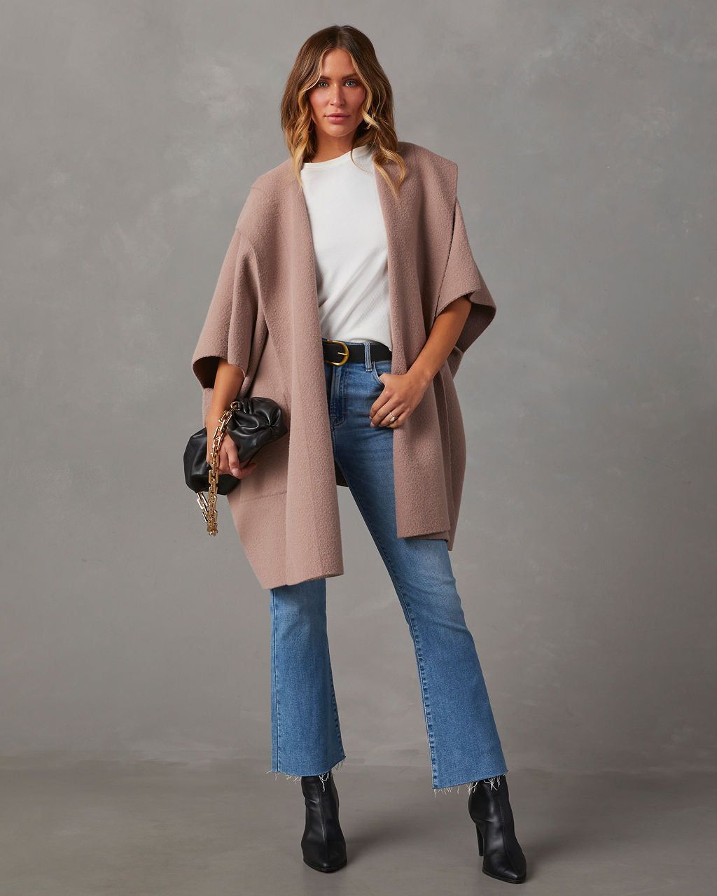 Dempsey Oversized Open Front Caridgan - Taupe sold by Vici