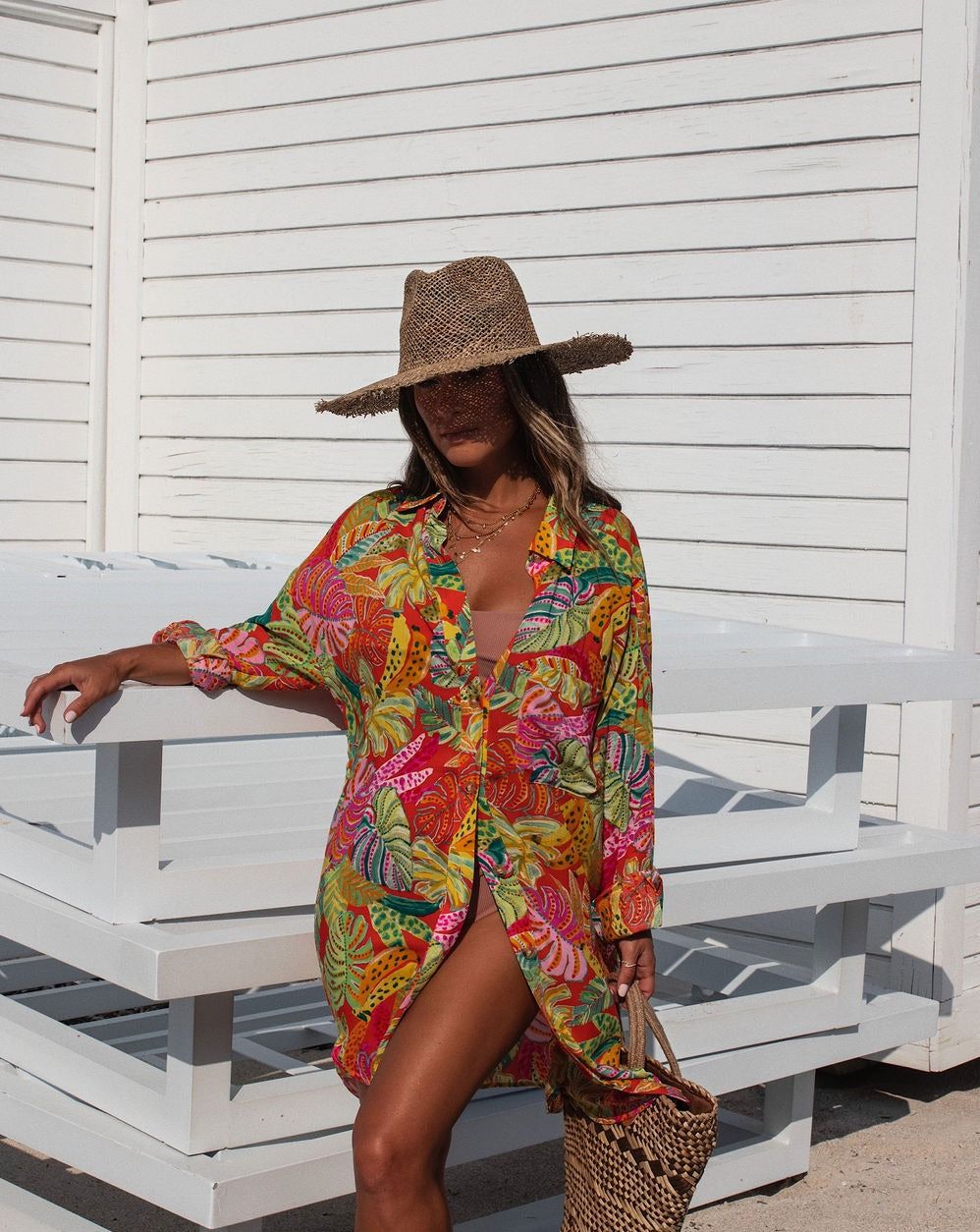 Tropical State Of Mind Button Down Shirt Dress sold by Vici