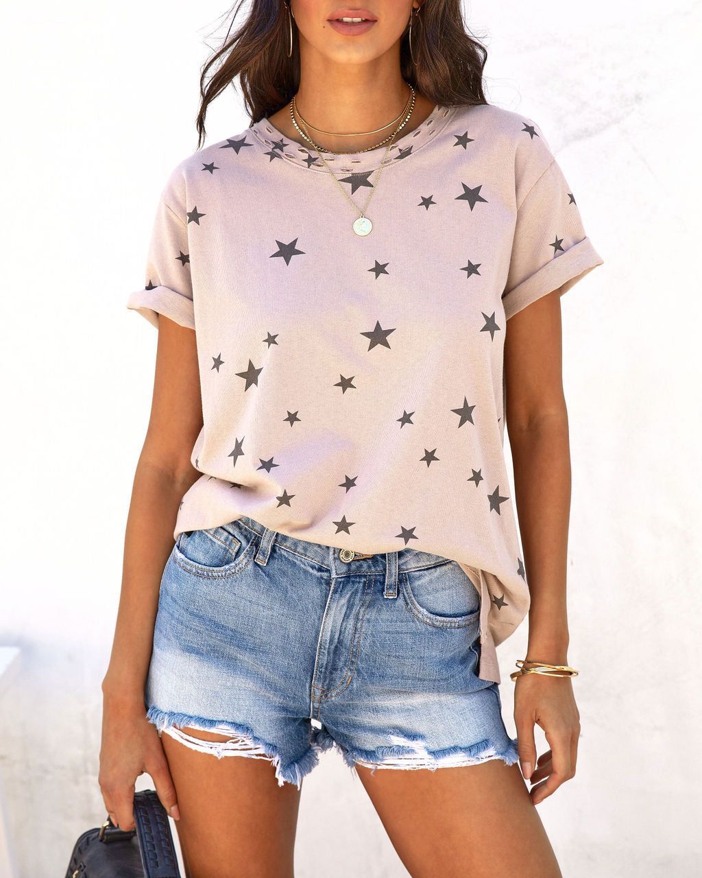 Starry Skies Distressed Cotton Tee - FINAL SALE sold by Vici product image thumbnail 5