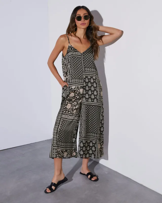 Rhapsody Printed Pocketed Boho Jumpsuit sold by Vici