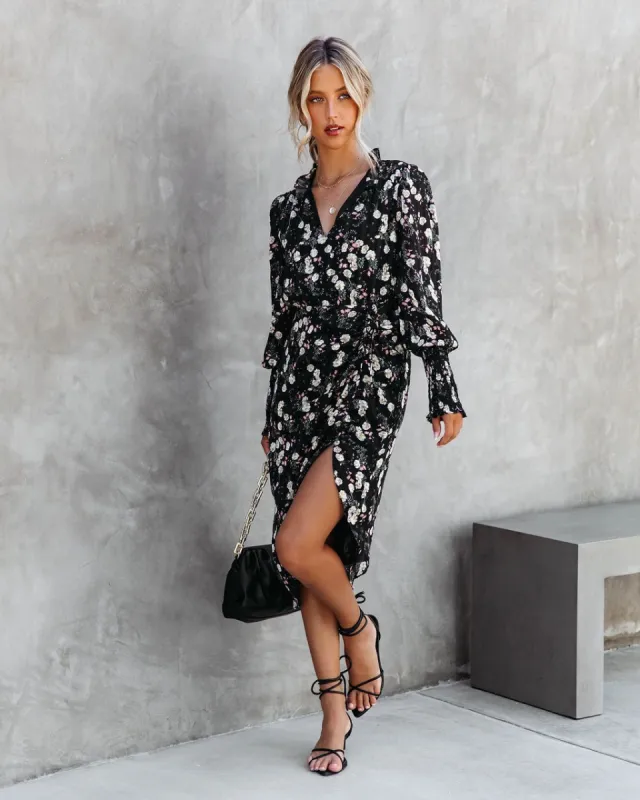 Olivia Jane Floral Chiffon Ruched Midi Dress sold by Vici