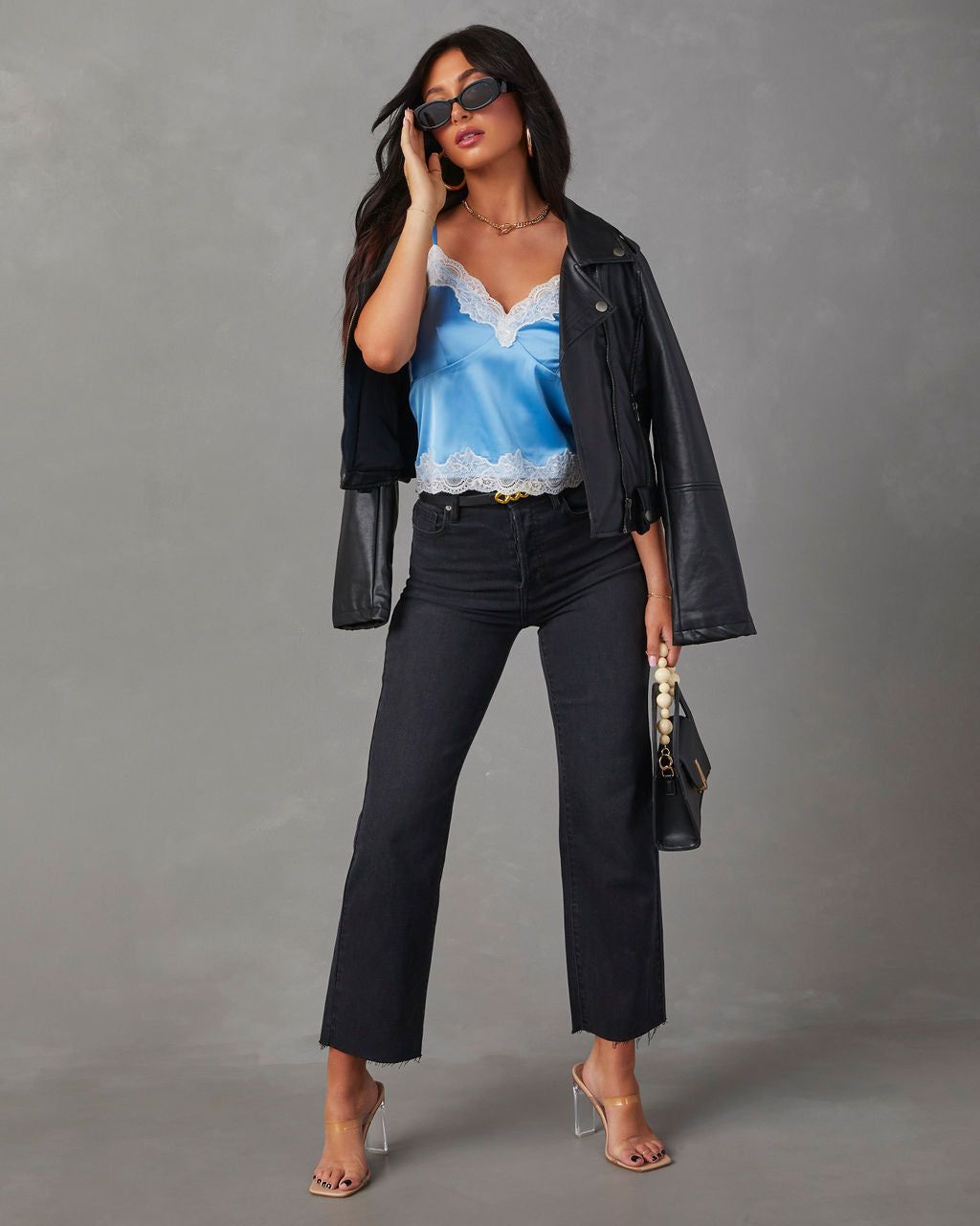 Celenia Satin Lace Trim Sleeveless Top - Light Blue - SALE sold by Vici product image thumbnail 2