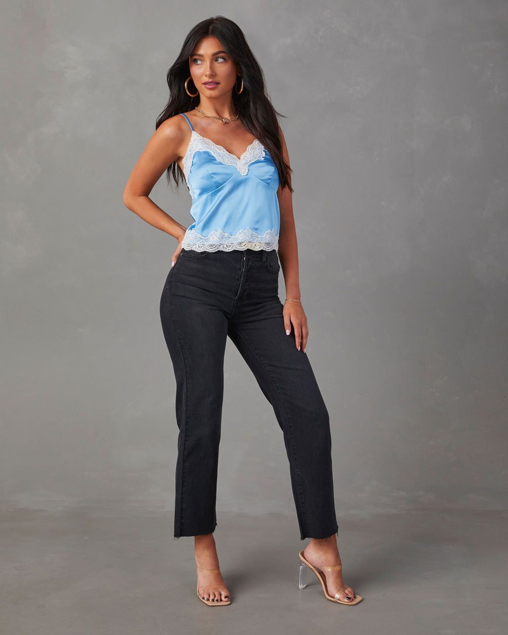 Celenia Satin Lace Trim Sleeveless Top - Light Blue - SALE sold by Vici product image thumbnail 6