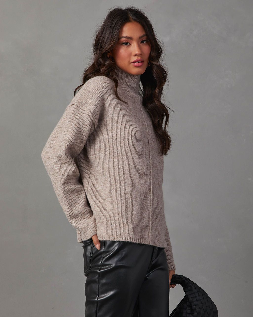 Same Energy Marled Mock Neck Sweater - Mocha sold by Vici product image thumbnail 3