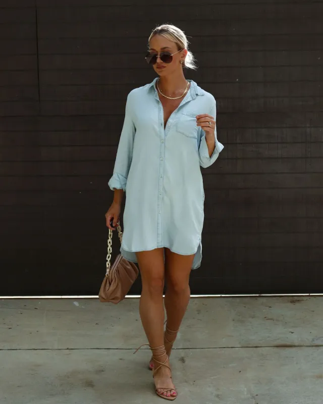 Dominic Chambray Pocketed Button Down Shirt Dress - SALE sold by Vici