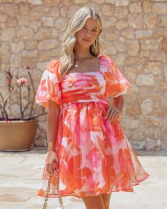 Peachy Skies  Puff Sleeve Organza Babydoll Dress - FINAL SALE sold by Vici