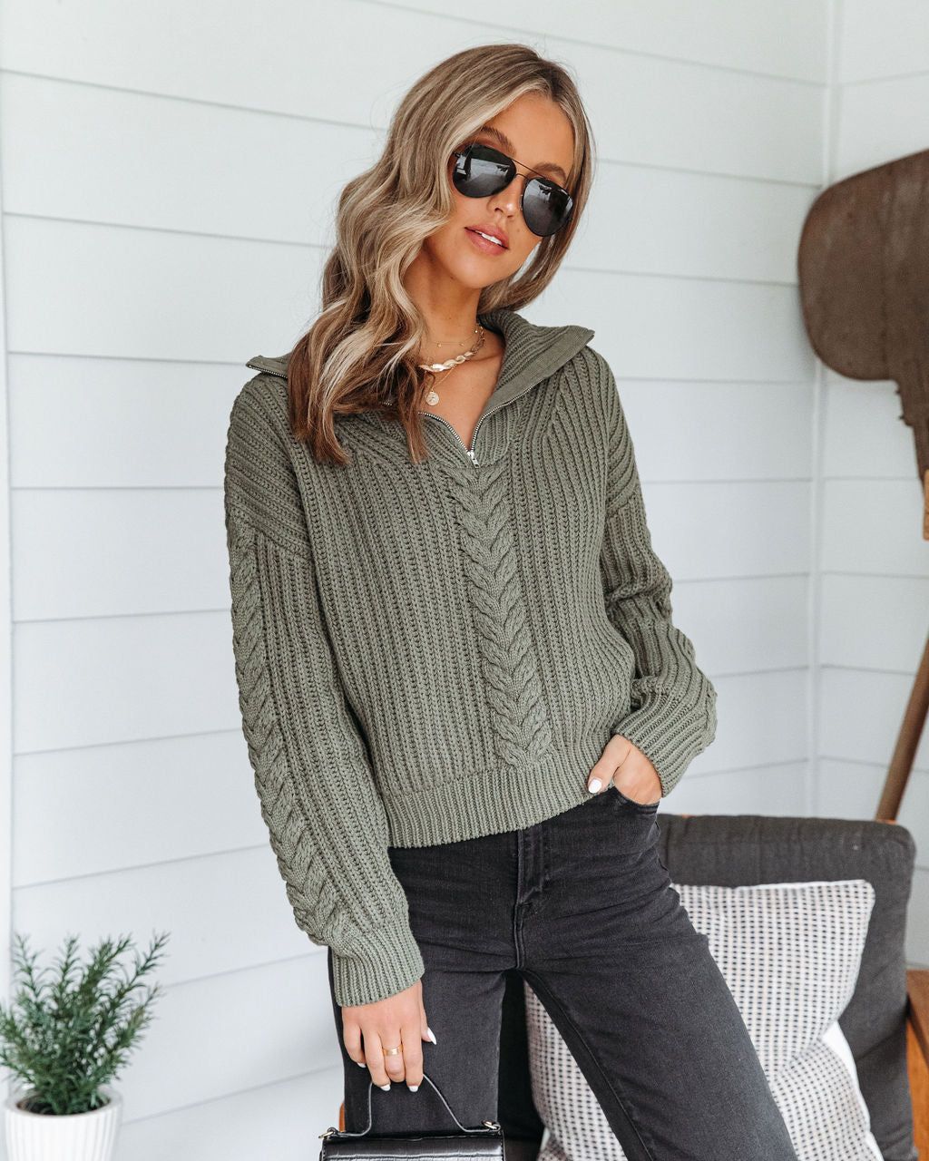 Alberta Knit Half Zip Sweater sold by Vici