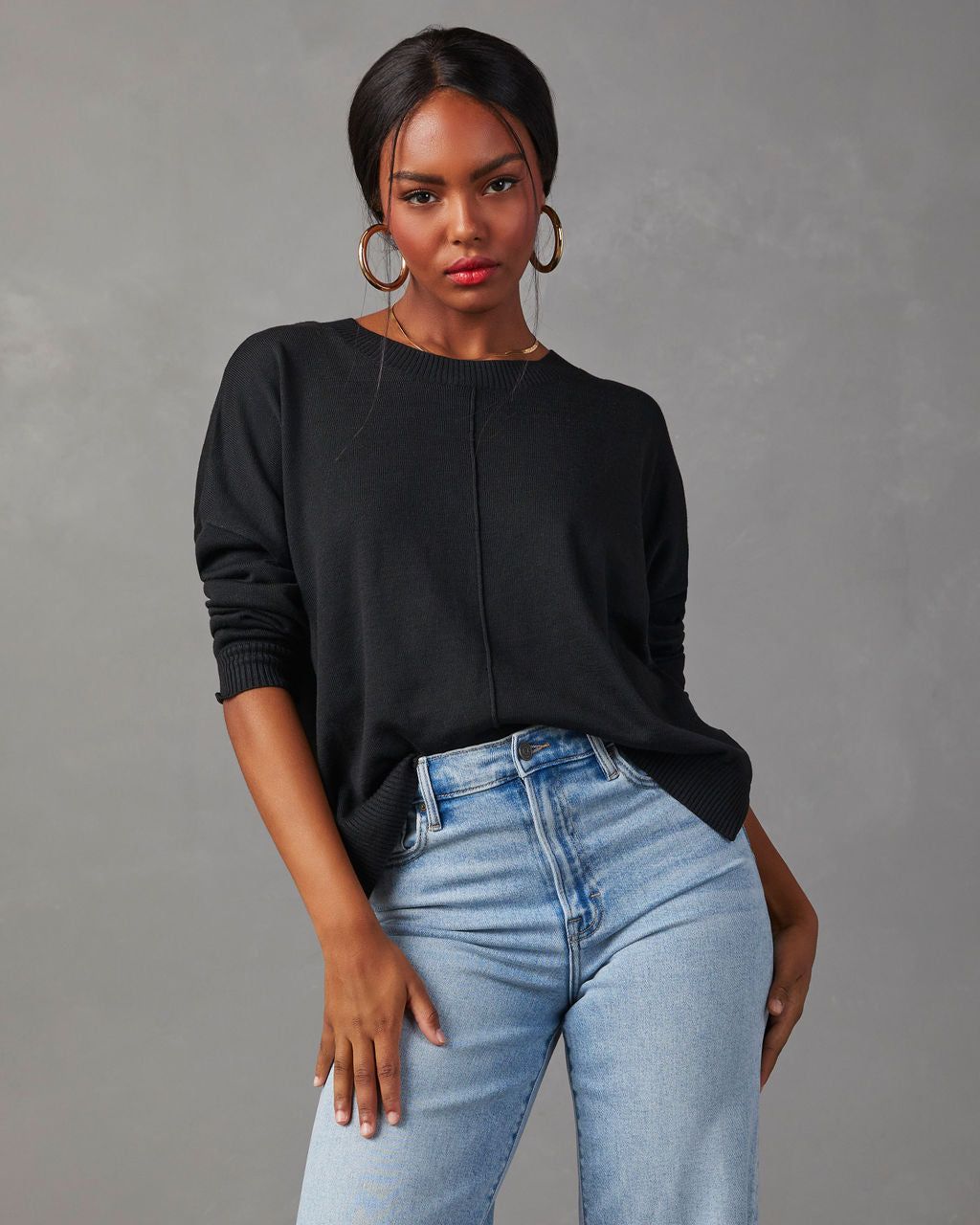Quentin Crew Neck Pullover Sweater - Black sold by Vici
