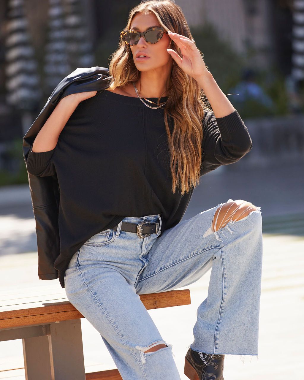 Quentin Crew Neck Pullover Sweater - Black sold by Vici product image thumbnail 6