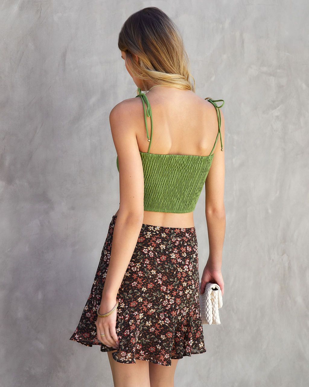 Solange Linen Smocked Crop Top - Olive - FINAL SALE sold by Vici product image thumbnail 2