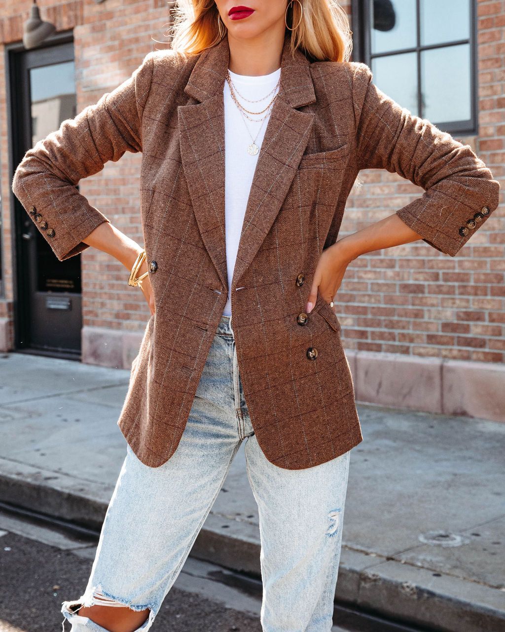 Glasgow Pocketed Herringbone Blazer sold by Vici product image thumbnail 3