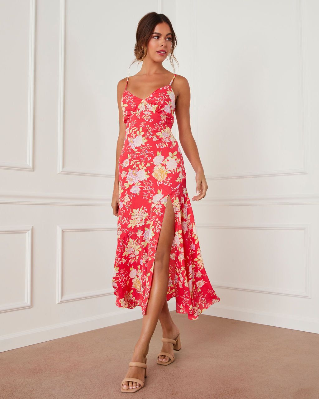 Blossoming Wildflower Midi Dress - Red sold by Vici