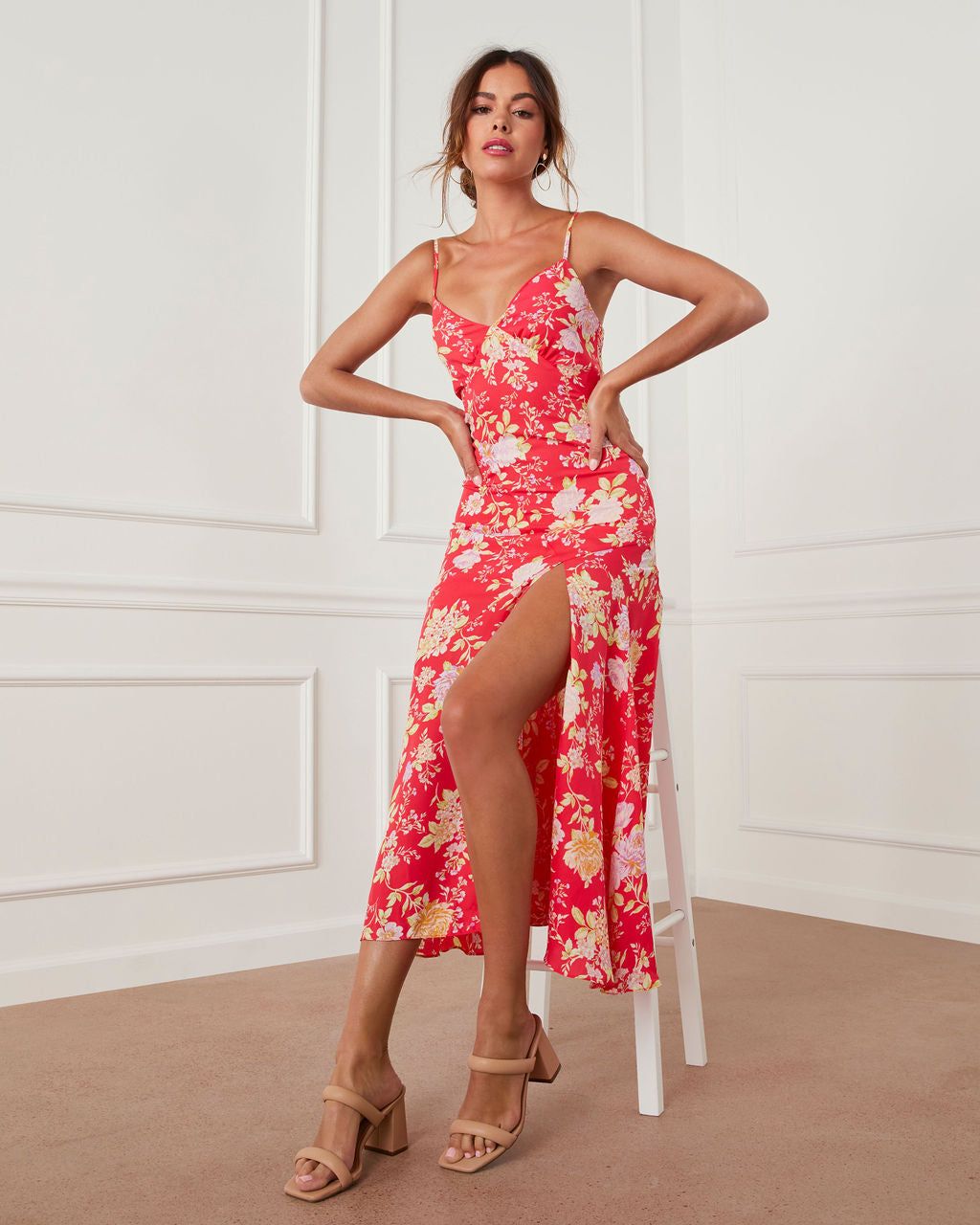 Blossoming Wildflower Midi Dress - Red sold by Vici product image thumbnail 5