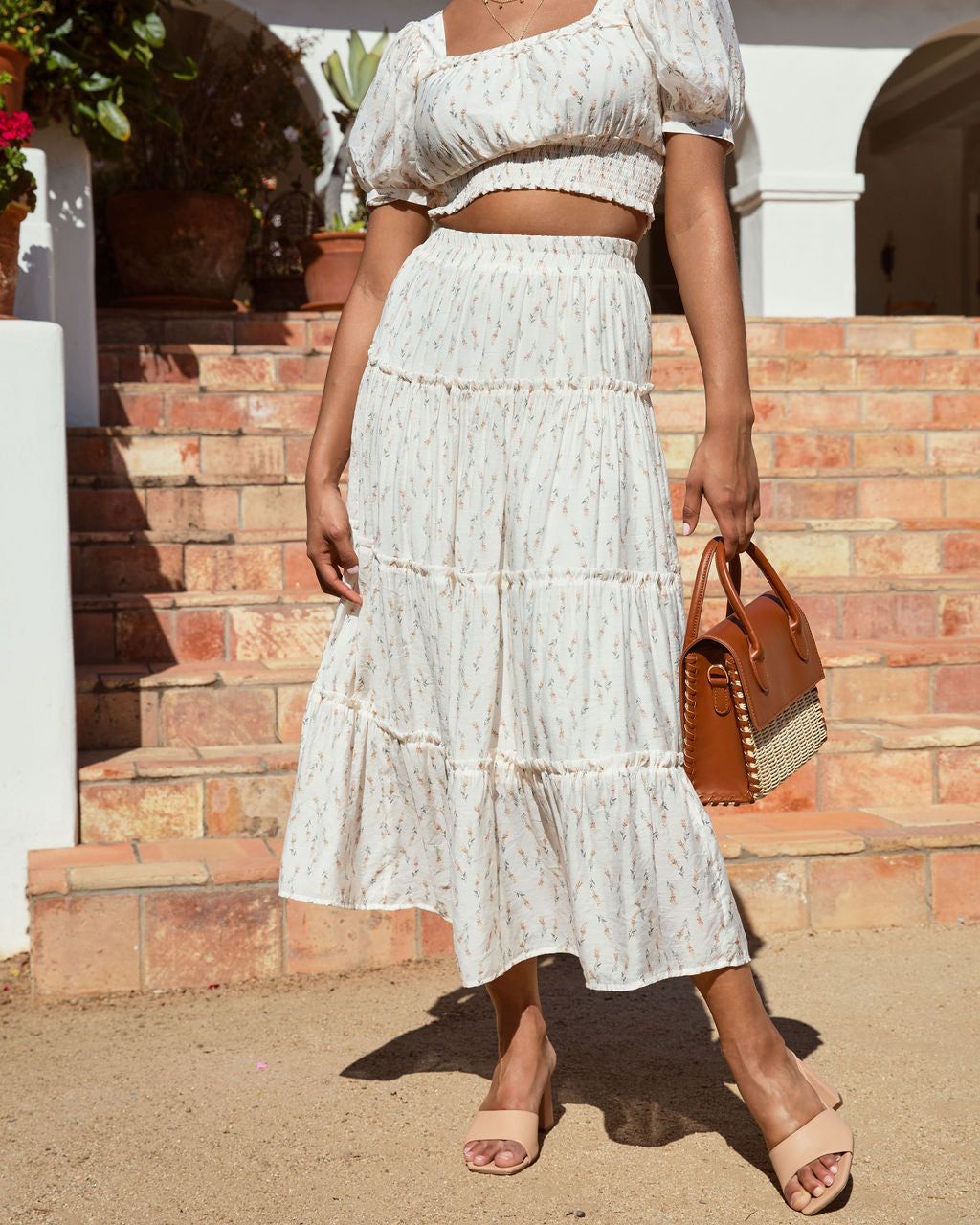 Sweet Life Floral Tiered Midi Skirt - Cream - FINAL SALE sold by Vici product image thumbnail 3