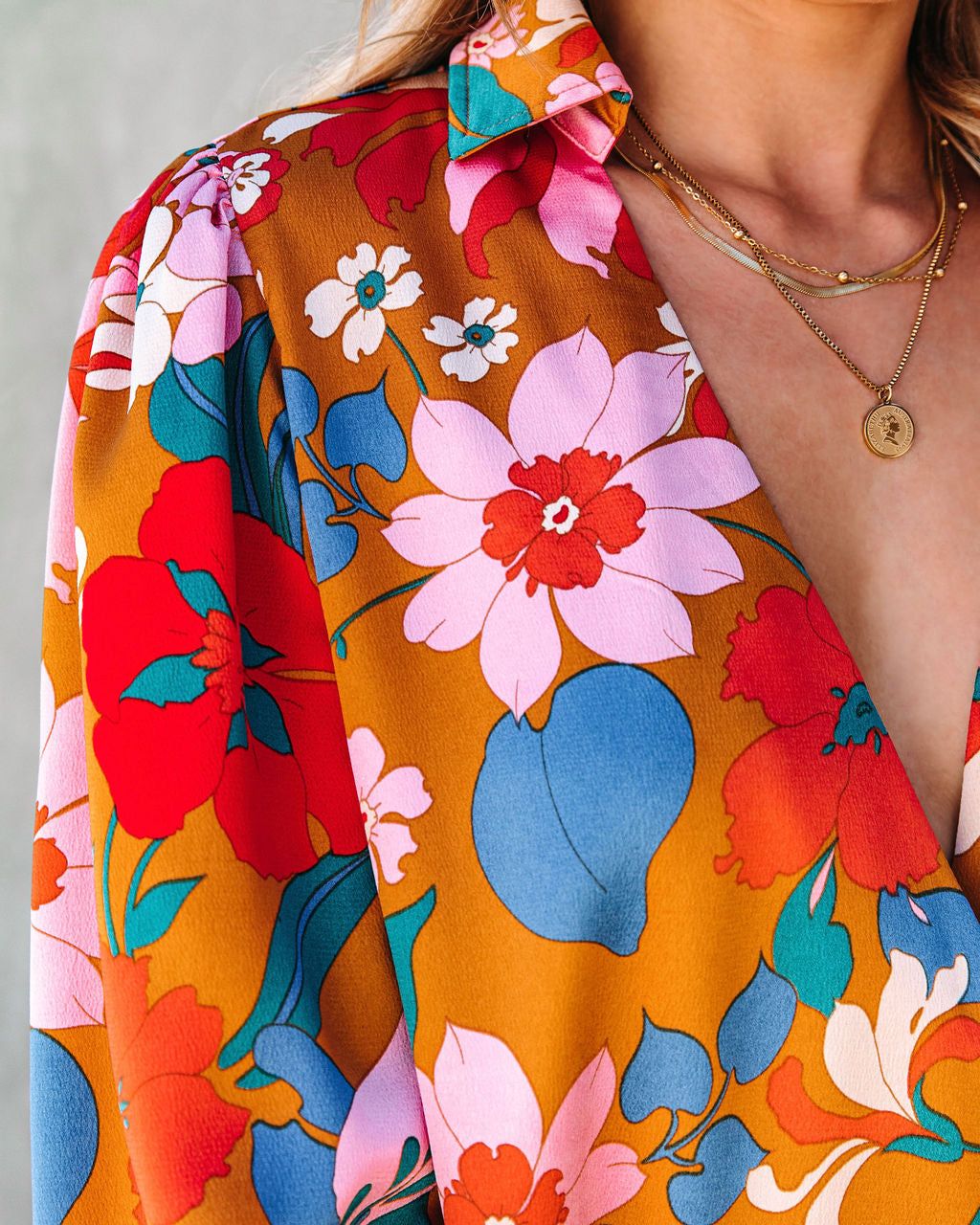 Back In Time Floral Satin Bodysuit - Marigold - FINAL SALE sold by Vici product image thumbnail 2