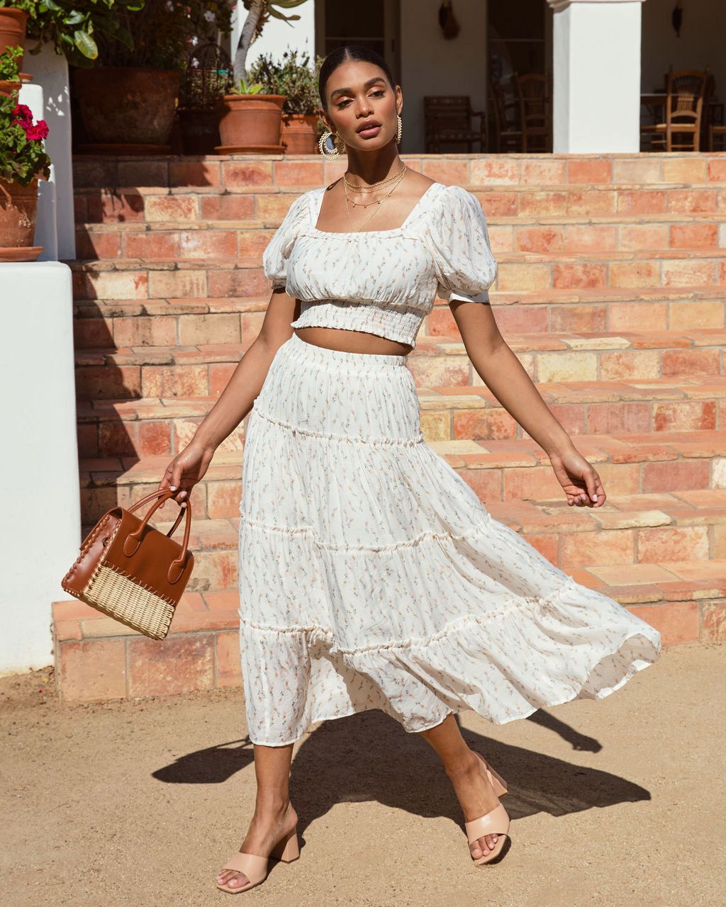 Sweet Life Floral Tiered Midi Skirt - Cream - FINAL SALE sold by Vici product image thumbnail 6