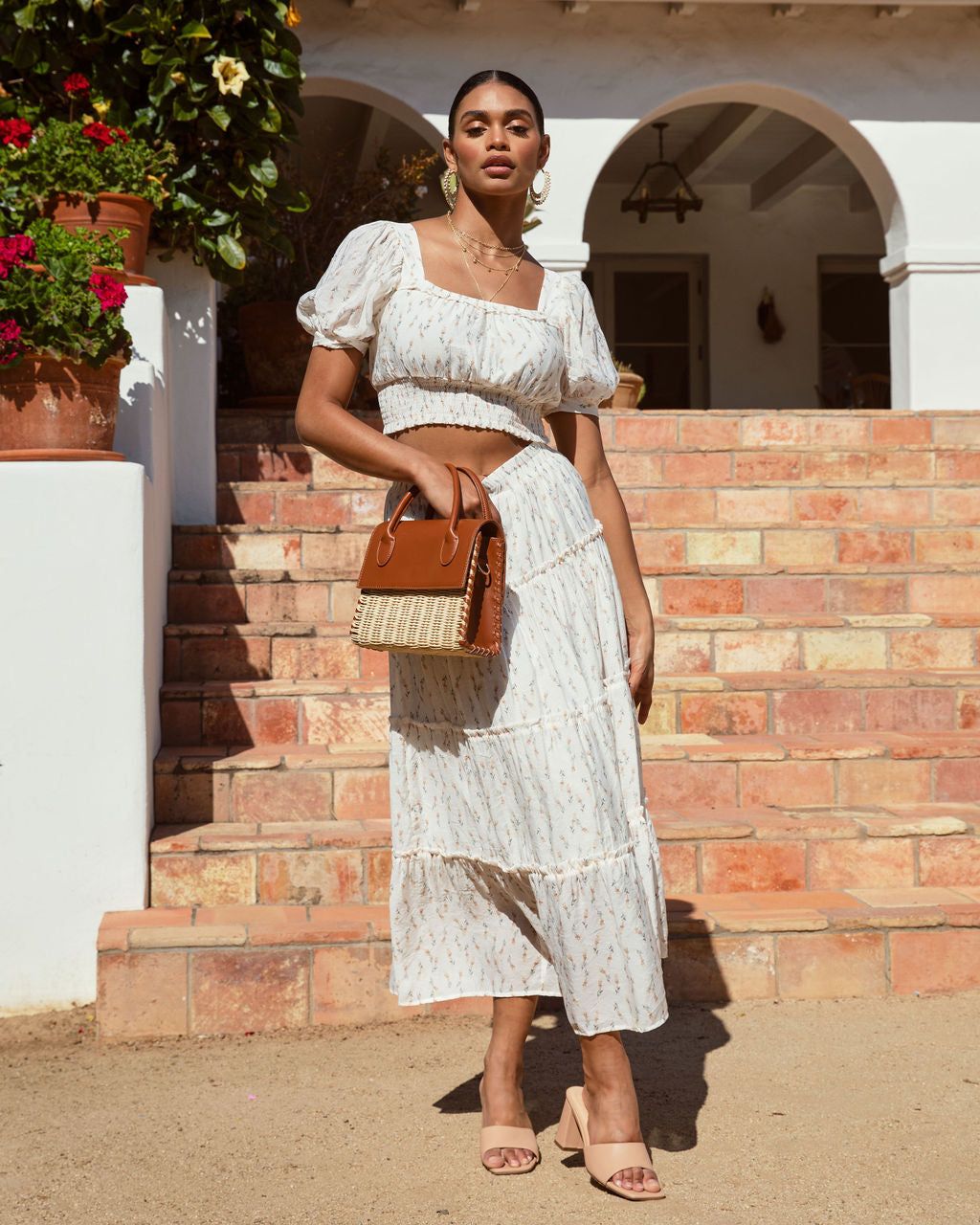 Sweet Life Floral Tiered Midi Skirt - Cream - FINAL SALE sold by Vici product image thumbnail 4