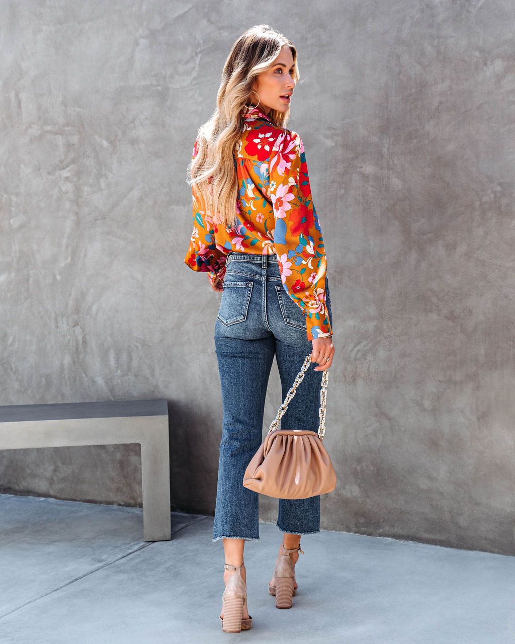 Back In Time Floral Satin Bodysuit - Marigold - FINAL SALE sold by Vici product image thumbnail 4