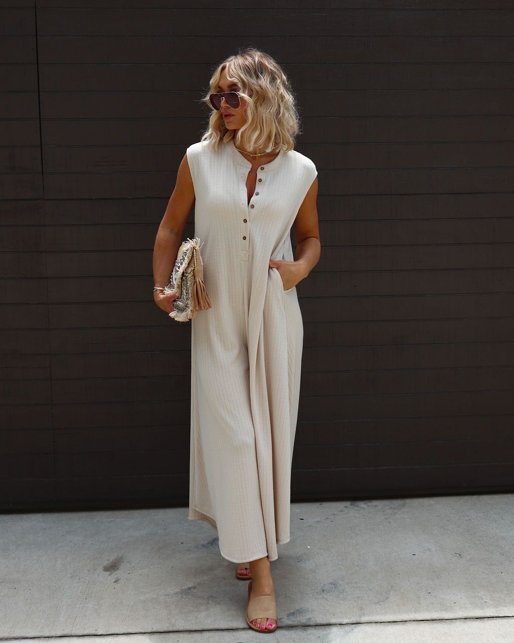 Cyndella Pocketed Jumpsuit - Sand - LAST CHANCE sold by Vici product image thumbnail 4