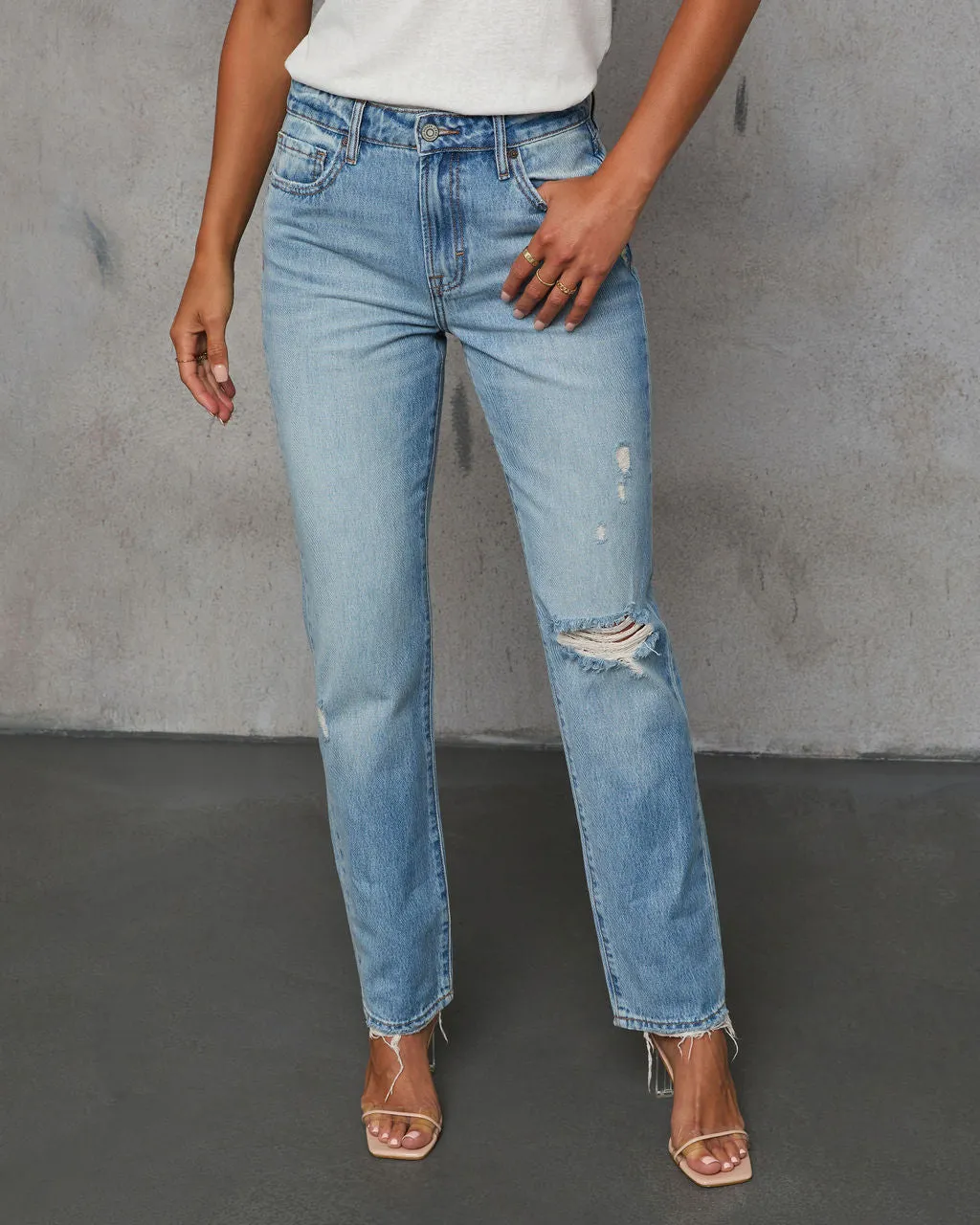 Grazie Rigid Cropped High Rise Distressed Jeans sold by Vici product image thumbnail 2