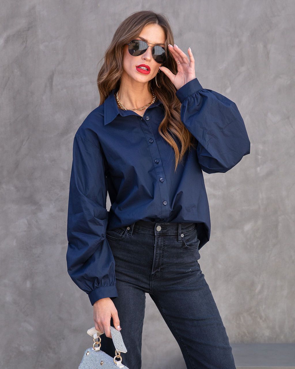 Colleen Cotton Button Down Top - Navy - FINAL SALE sold by Vici product image thumbnail 3