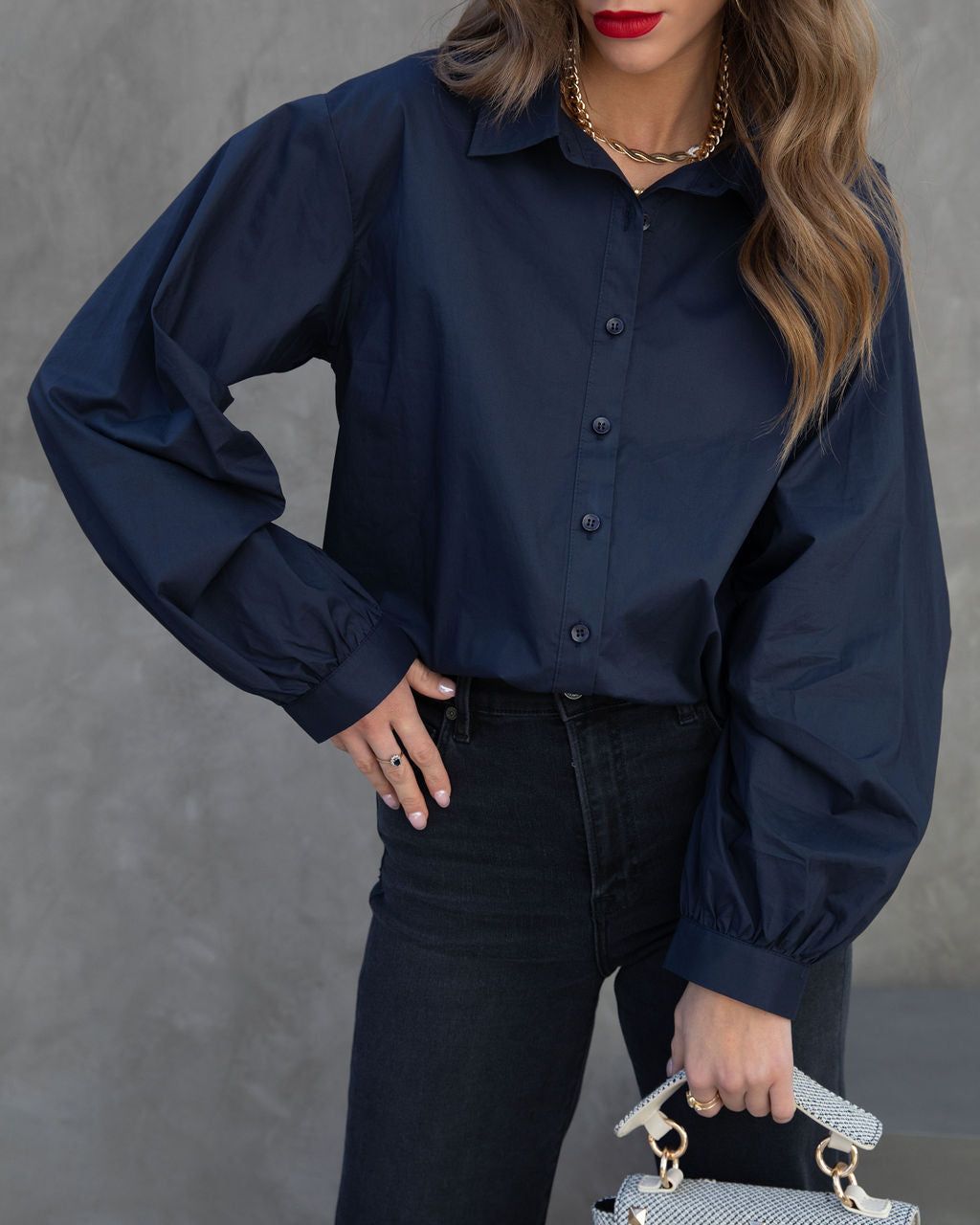 Colleen Cotton Button Down Top - Navy - FINAL SALE sold by Vici product image thumbnail 2