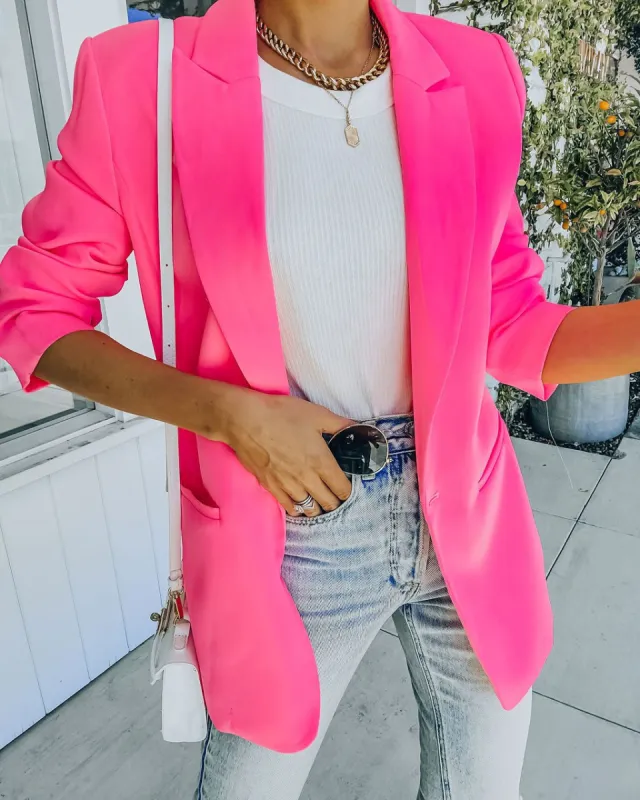 Standards Pocketed Blazer - Neon Pink sold by Vici