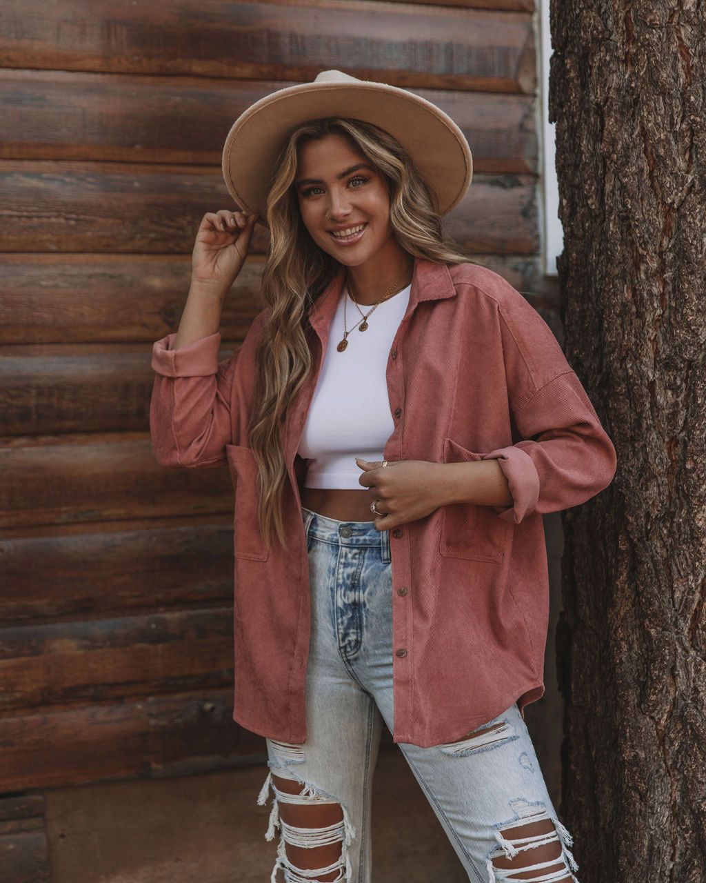 Refresh Pocketed Button Down Corduroy Top - Rosewood - FINAL SALE sold by Vici