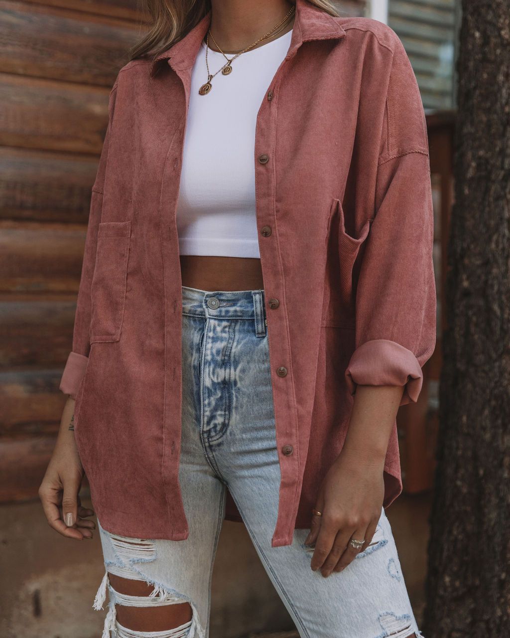 Refresh Pocketed Button Down Corduroy Top - Rosewood - FINAL SALE sold by Vici product image thumbnail 4