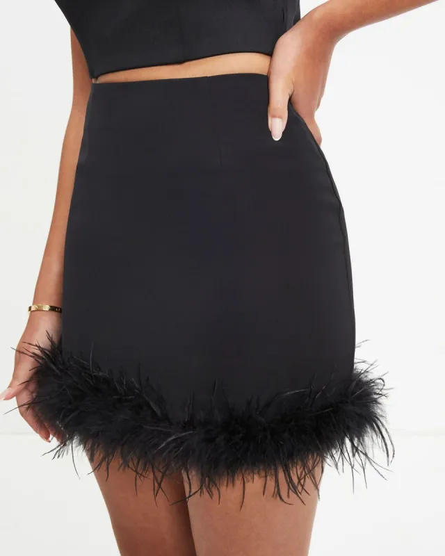 As If Feather Trim Mini Skirt sold by Vici