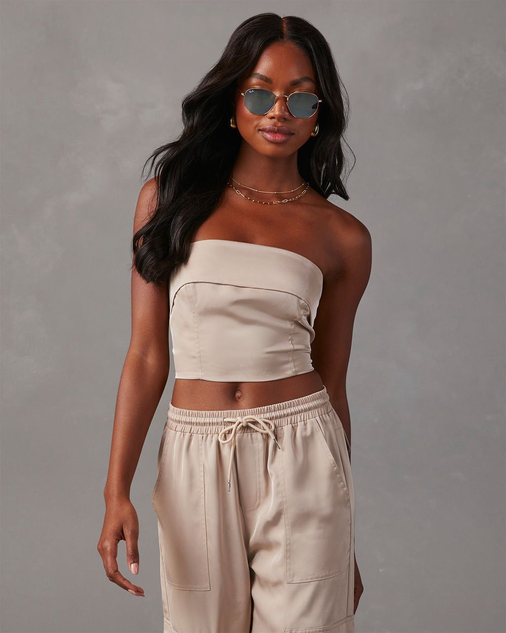Adrina Strapless Crop Top - Khaki sold by Vici product image thumbnail 5