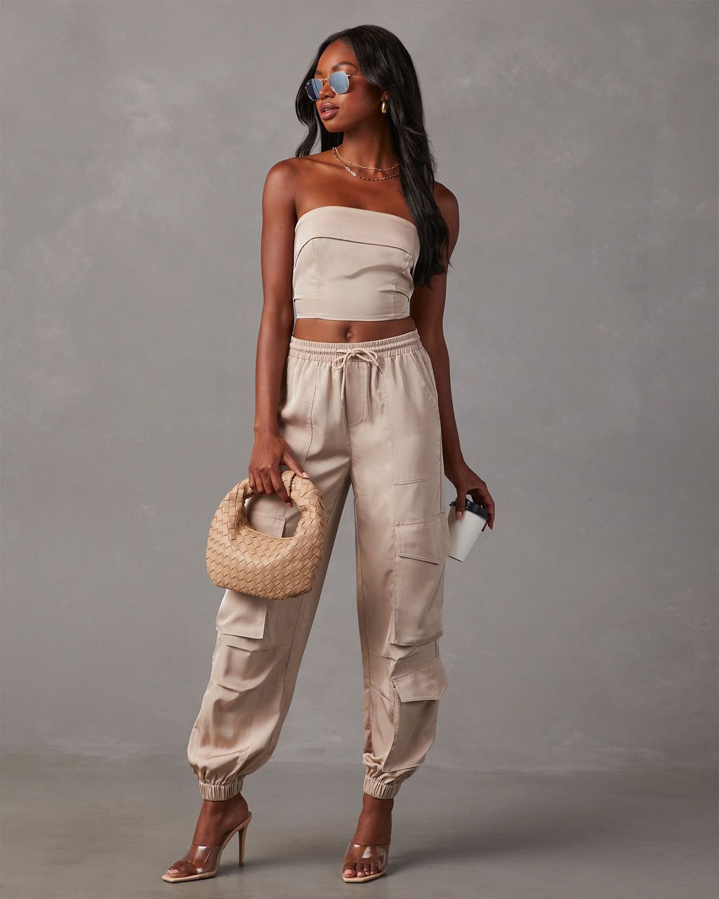 Adrina Strapless Crop Top - Khaki sold by Vici product image thumbnail 2