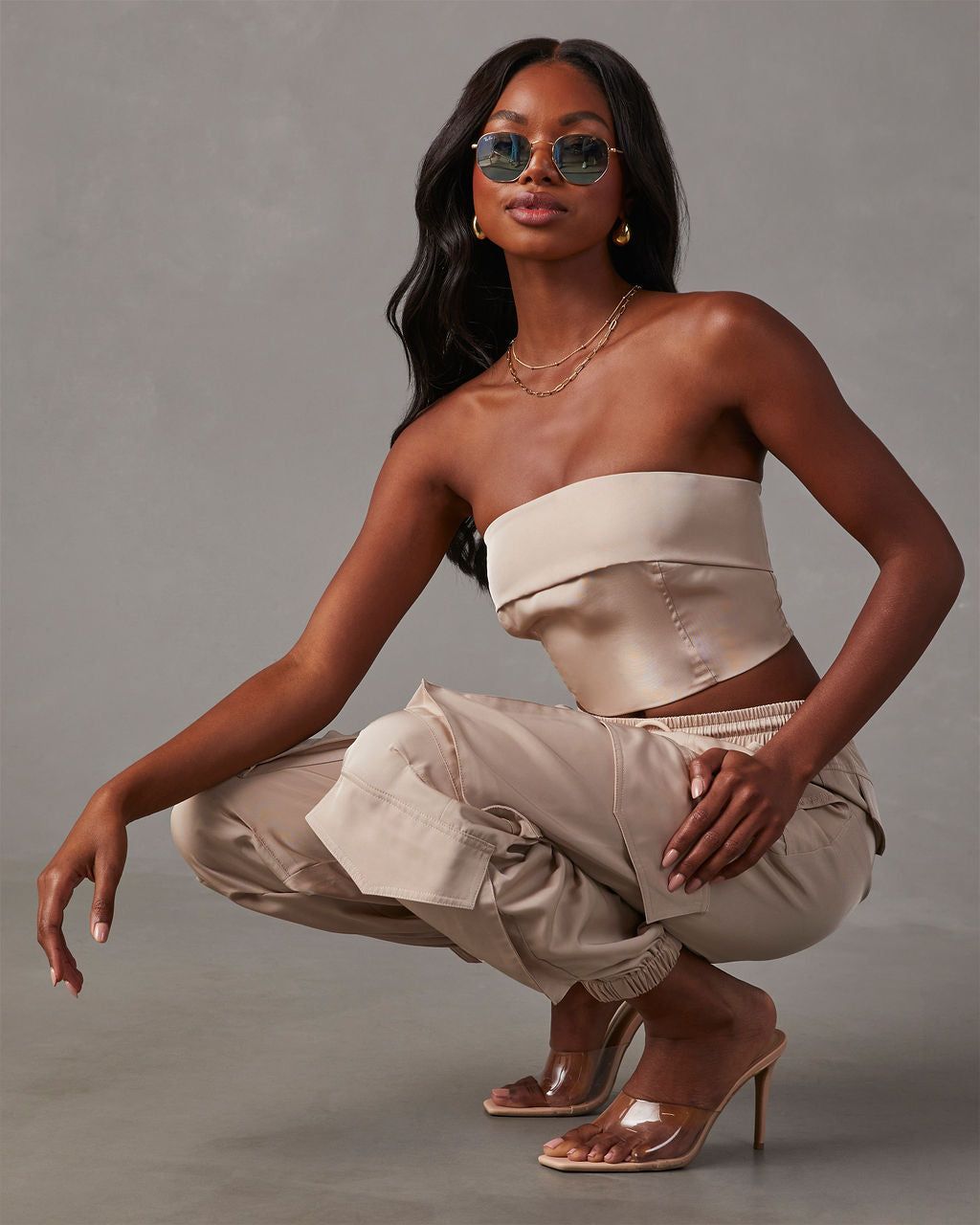 Adrina Strapless Crop Top - Khaki sold by Vici product image thumbnail 6