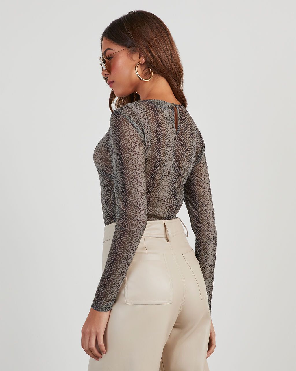 Not On My Level Snake Print Sheer Bodysuit sold by Vici product image thumbnail 5