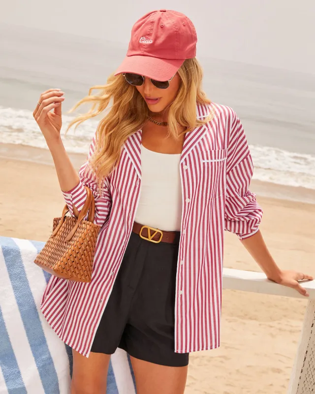 Anthem Bishop Sleeve Striped Button Down Top sold by Vici
